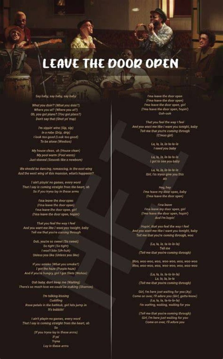 Lyrics leave the door open lyrics by Bruno mars